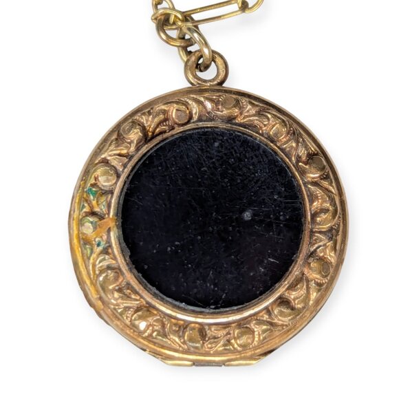 Antique Mourning Gold Locket Necklace 1/20 12KT Gold Filled Magnet Chain - Picture 10 of 15